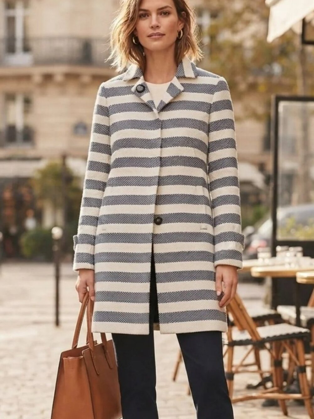 L.K. Bennett Arca Sloane Blue and White Stripe Coat